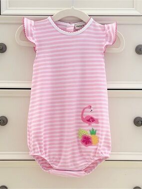 VGUC Marco & Lizzy Pima Cotton Pink Stripe Flamingo Bubble Size 9 Months